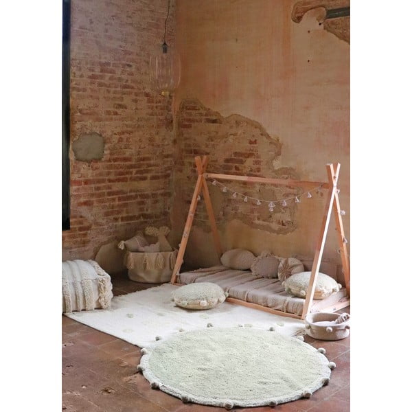 Ръчно изработен памучен детски килим подходящ за пране в цвят каки и кремаво 120x160 cm Hippy Dots Olive – Lorena Canals-image-4