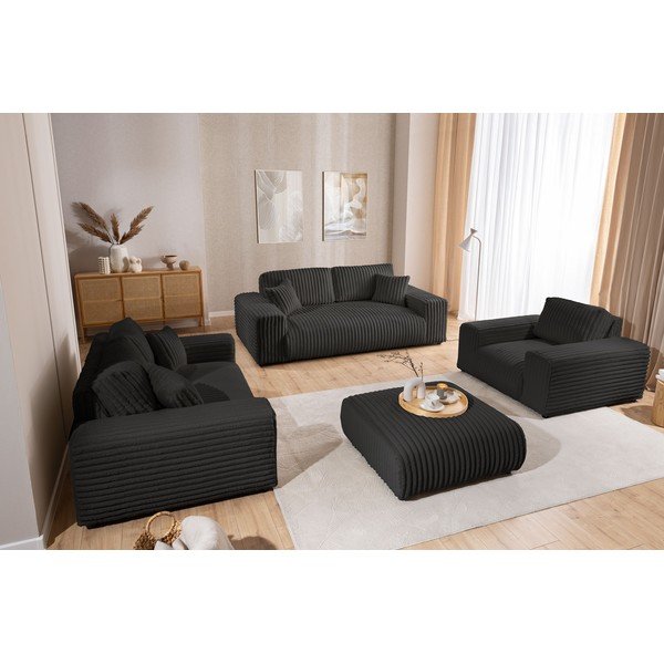 Тъмносива табуретка  от рипсено кадифе Justin – Ropez-image-4