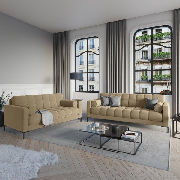 Бежов кадифен диван Bali - Cosmopolitan Design-image-1