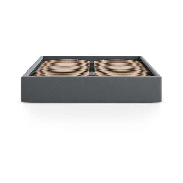 Сиво двойно легло 160x200 cm тапицирано с място за съхранение/без табла с включена подматрачна рамка Susan – Micadoni -image-2