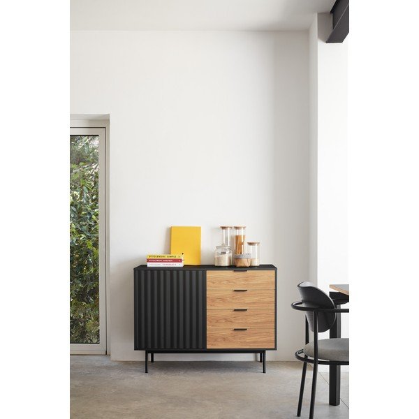 Черен/естествен нисък скрин от декор от дъб  108x80 cm Sierra – Teulat-image-1