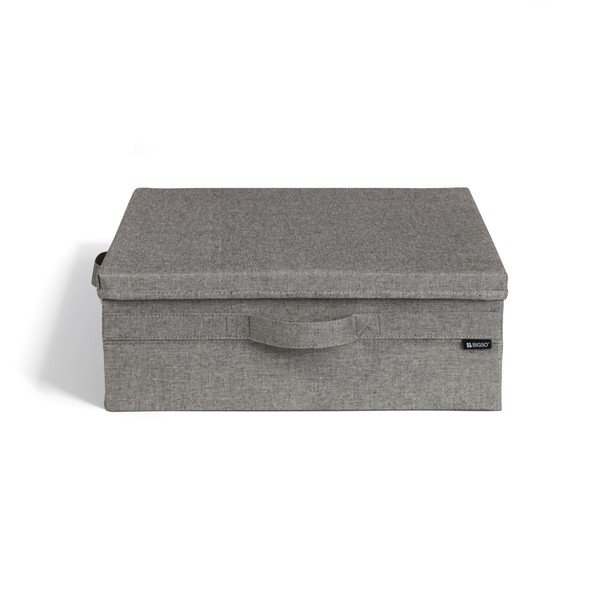 Сива текстилна кутия за съхранение с капак 46x56x16 cm Soft Storage Low – Bigso