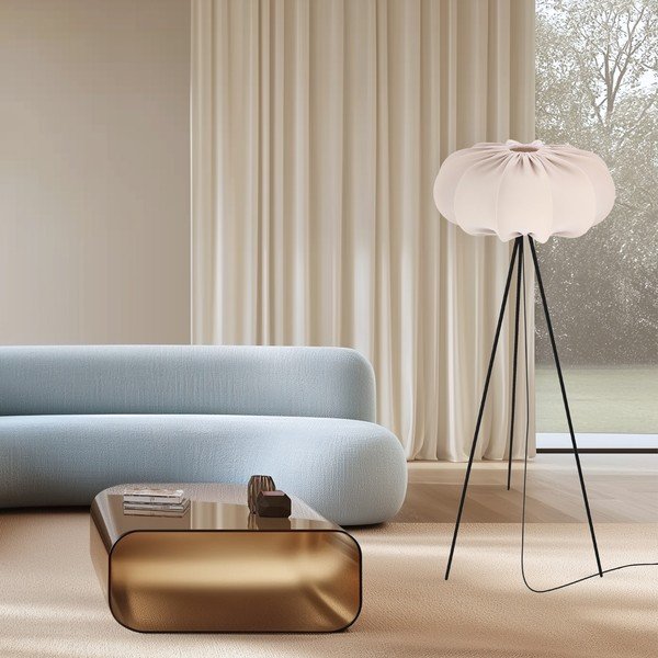Бежова подова лампа с текстилен абажур (височина 147 cm) Cafee – Candellux Lighting-image-1