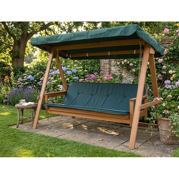 Зелена дървена градинска люлка Vegas Lux - Rojaplast-image-1