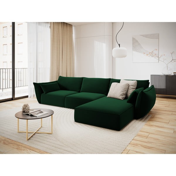 Тъмнозелен кадифен ъглов диван (десен ъгъл) Vanda – Mazzini Sofas-image-1