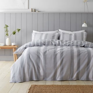 Сиво двойно  фланелено спално бельо 200x200 cm Ticking Stripe – Bianca