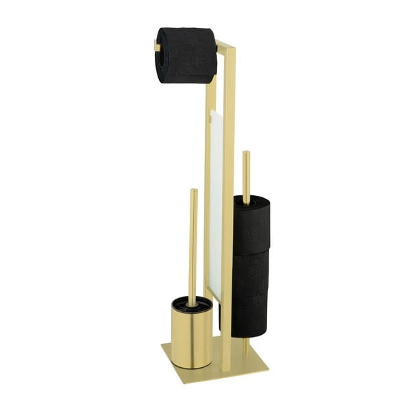Държач за тоалетна хартия с четка от неръждаема стомана в златисто Rivalta - Wenko-image-1