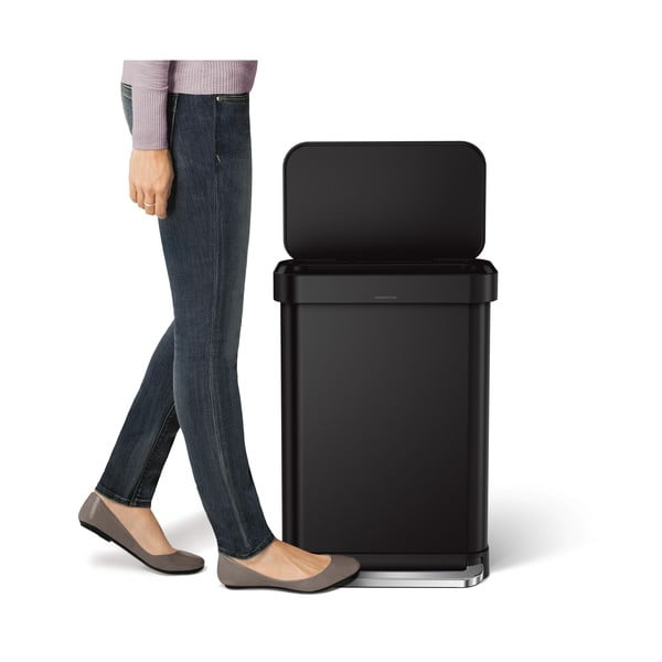 Матово черно стоманено кошче за боклук с педал 55 l – simplehuman-image-1