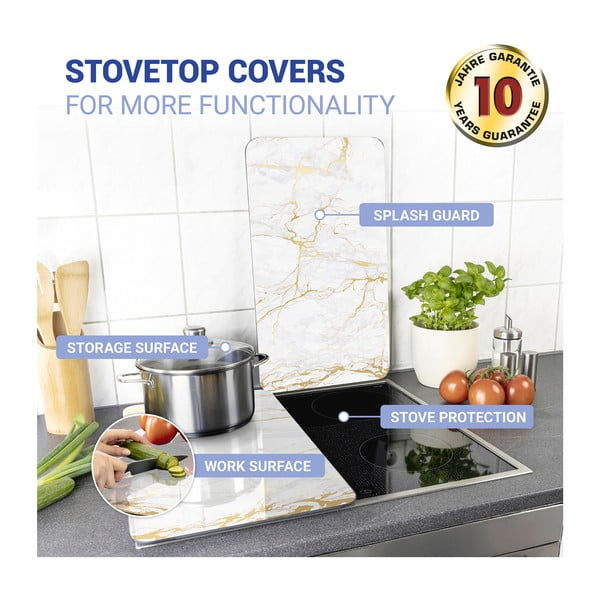 Комплект от 2 стъклени капака за печка в бяло-златист мрамор, 52 x 30 cm - Wenko-image-3