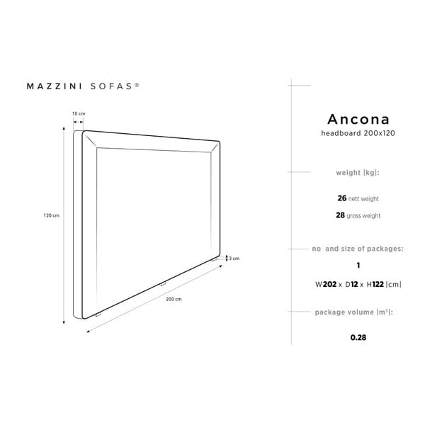 Tmavě šedé čelo postele Mazzini Sofas Ancona, 200 x 120 cm-image-4