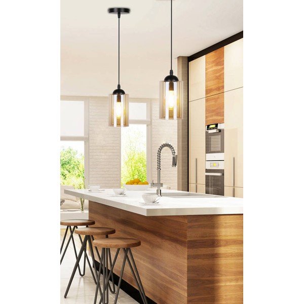 Черна висяща лампа със стъклен абажур ø 10 cm Bistro - Candellux Lighting-image-1