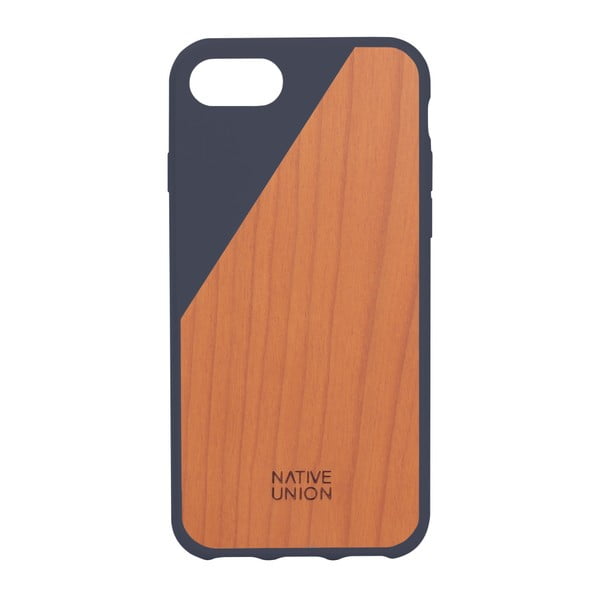 Тъмносин калъф за мобилен телефон с дървени детайли за iPhone 7 и 8 Clic Wooden - Native Union