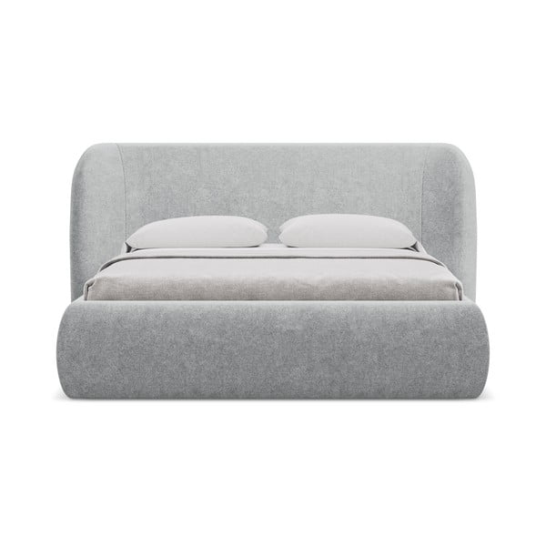 Светлосиво двойно тапицирано легло с място за съхранение и включена подматрачна рамка 180x200 cm Hauke – Makamii-image-3