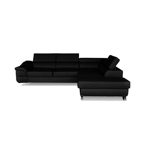 Černá kožená rohová rozkládací pohovka Windsor & Co. Sofas Omnikron, pravý roh