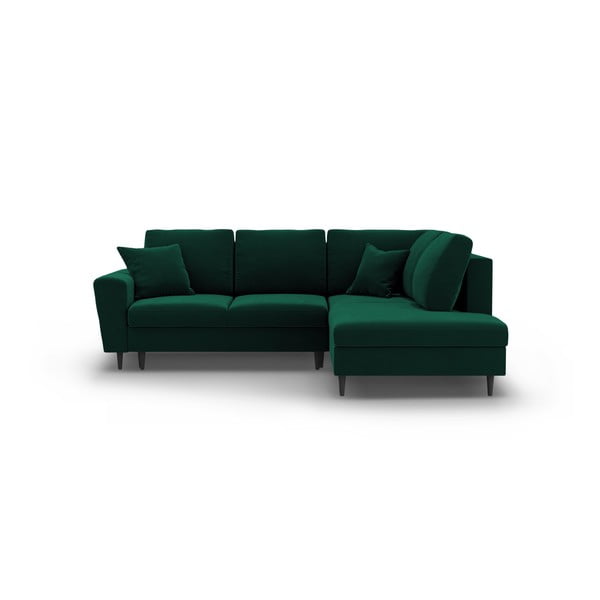 Зелен кадифен разтегателен ъглов диван с място за съхранение (десен ъгъл/L форма) Kyoto – Cosmopolitan Design