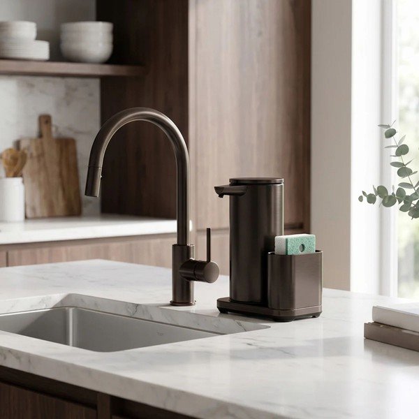 Автоматична метална стойка за перилни препарати в бронзов цвят – simplehuman-image-3