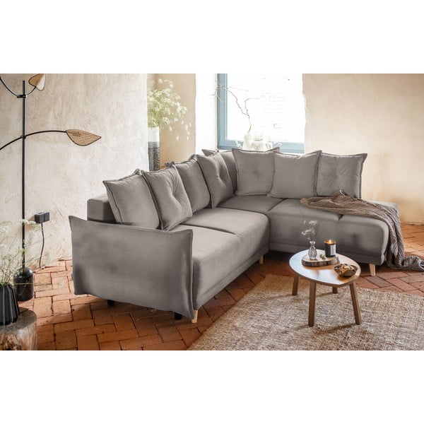 Светлокафяв велурен разтегателен диван (десен ъгъл) Lazy Lukka - Miuform-image-1