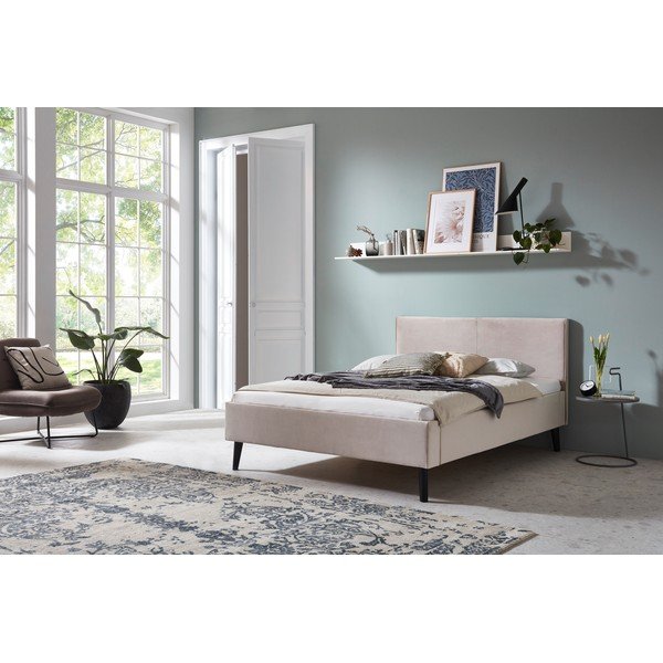 Бяло/кремаво двойно легло 140x200 cm тапицирано без ламелно дъно Leira – Meise Möbel-image-1