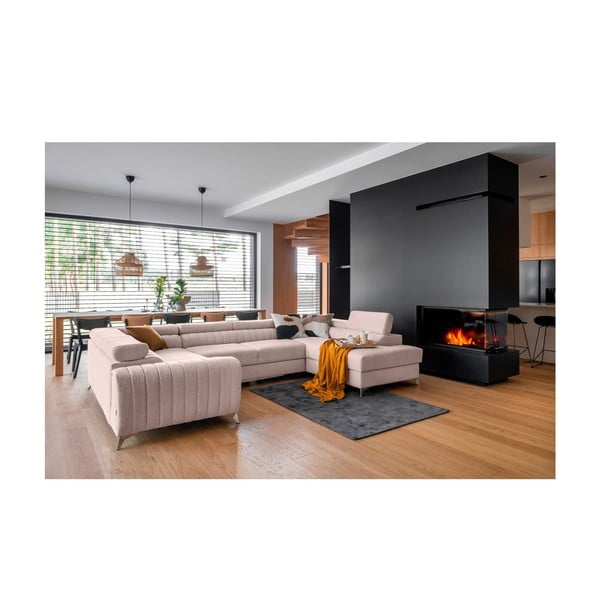 Розов разтегателен ъглов диван с място за съхранение (десен ъгъл U форма) Louis – ELTAP-image-1