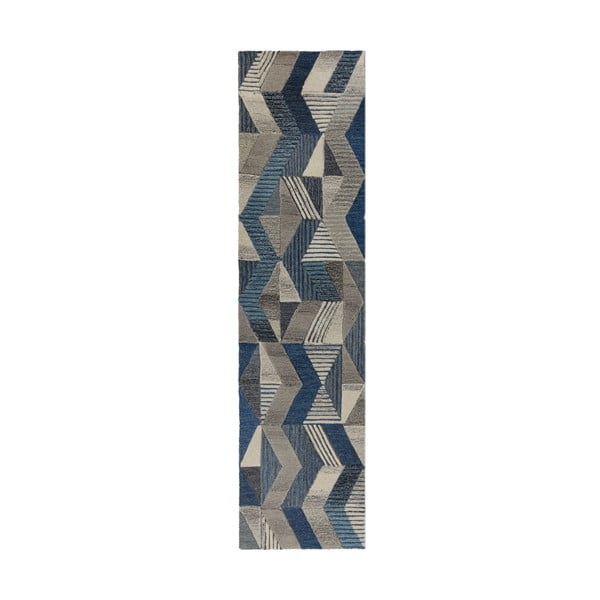 Синя вълнена пътека Asher, 60 x 230 cm - Flair Rugs