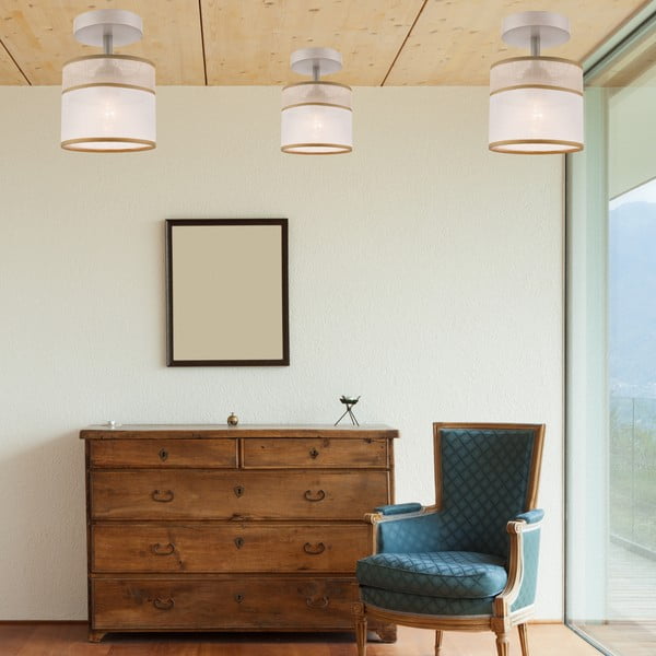 Светлокафява лампа за таван с текстилен абажур ø 16 cm Andrea - LAMKUR-image-3