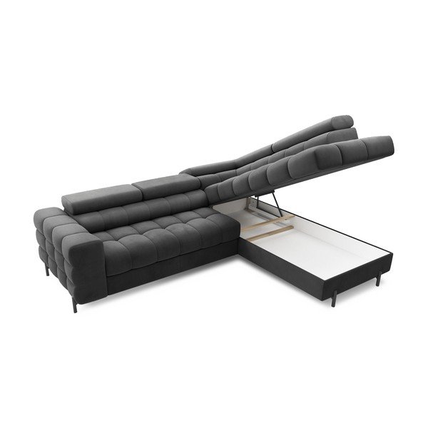 Тъмносив кадифен разтегателен ъглов диван с място за съхранение (десен ъгъл L форма) Ferucce – ELTAP-image-4