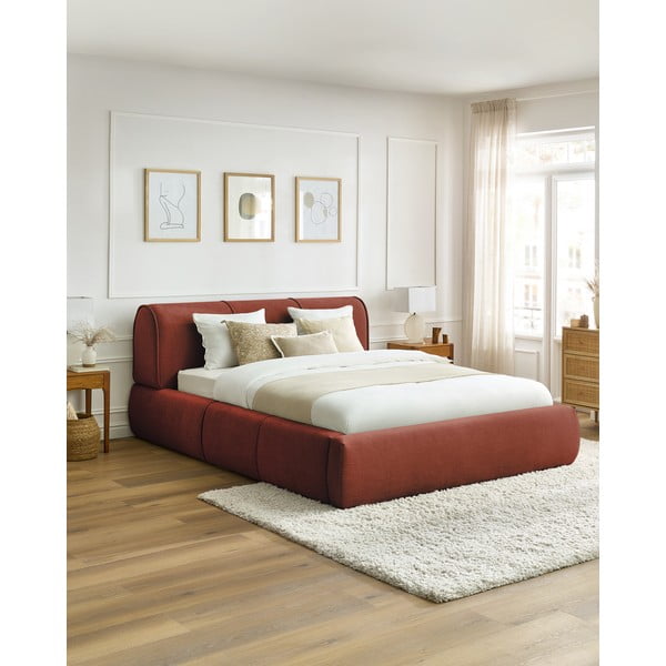 Оранжево тапицирано двойно легло с място за съхранение с решетка 160x200 cm Vernon - Bobochic Paris-image-1