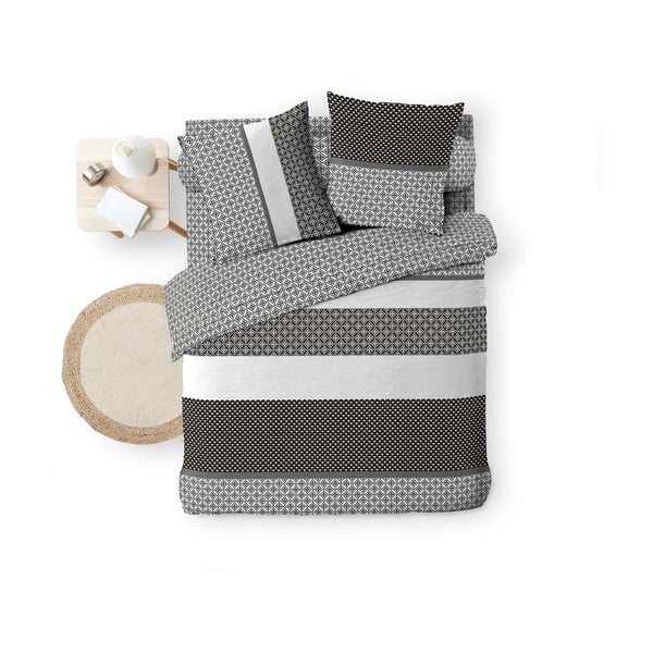 Черно-бял двойно удължено памучно спално бельо с включен долен чаршаф 6 части 240x220 cm Meiko – douceur d'intérieur-image-3