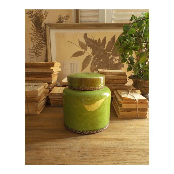 Zelená keramická nádoba s víkem Orchidea Milano, výška 21 cm