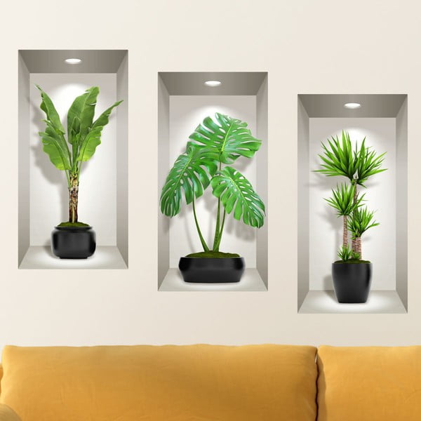 Комплект от 3 3D стикера за стена Green Plants - Ambiance-image-1