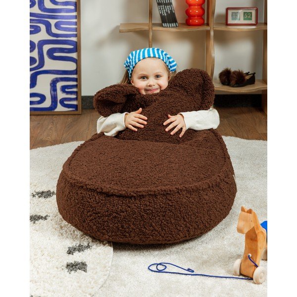 Тъмнокафяв детски пуф от прежда с примки от букле Warm Hazel – Wigiwama-image-4