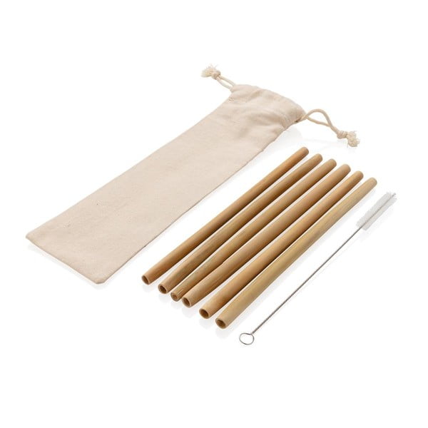 Комплект бамбукови сламки от 6 части с четка за почистване и опаковка - XD Collection