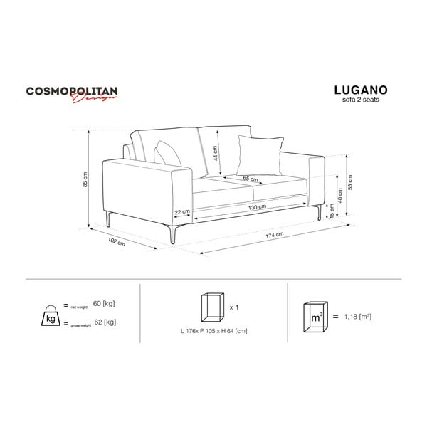 Béžová dvoumístná pohovka Cosmopolitan Design Lugano-image-2