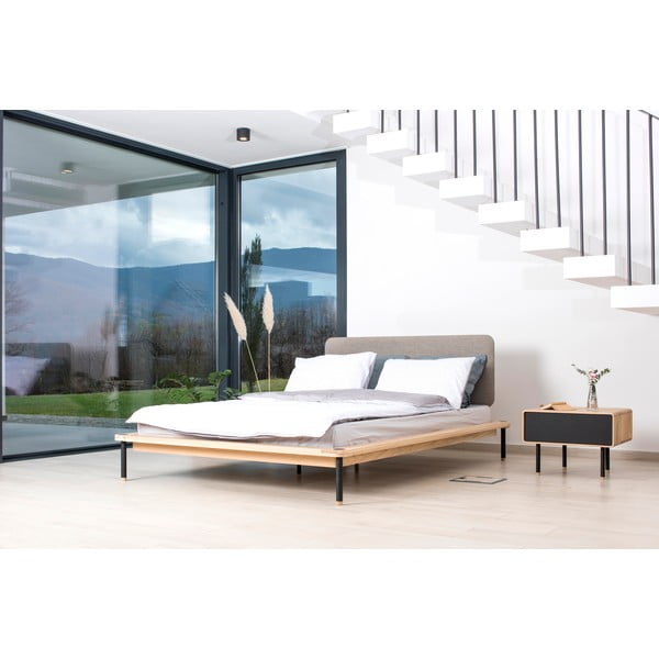 Двойно легло от дъбова дървесина Nero, 140 x 200 cm Fina - Gazzda-image-1