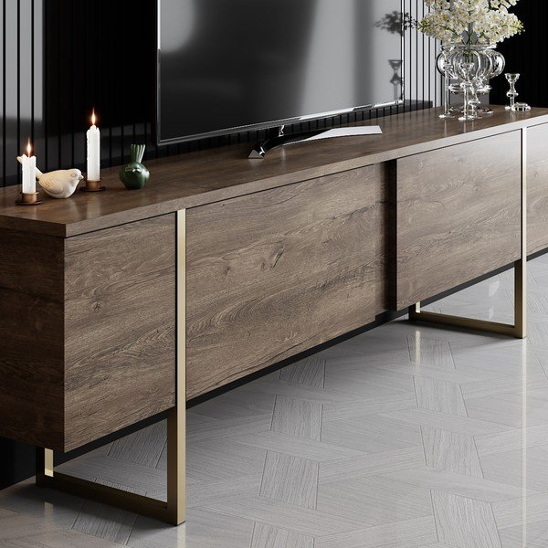 Маса за телевизор от декор от орех в естествен цвят 180x30 cm Luxe – Kalune Design-image-3