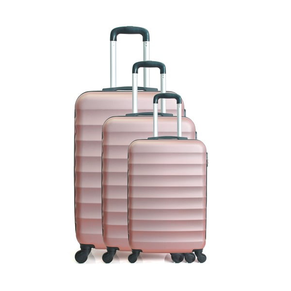 Комплект от 3 розови пътнически куфара на колелца Джакарта - Hero