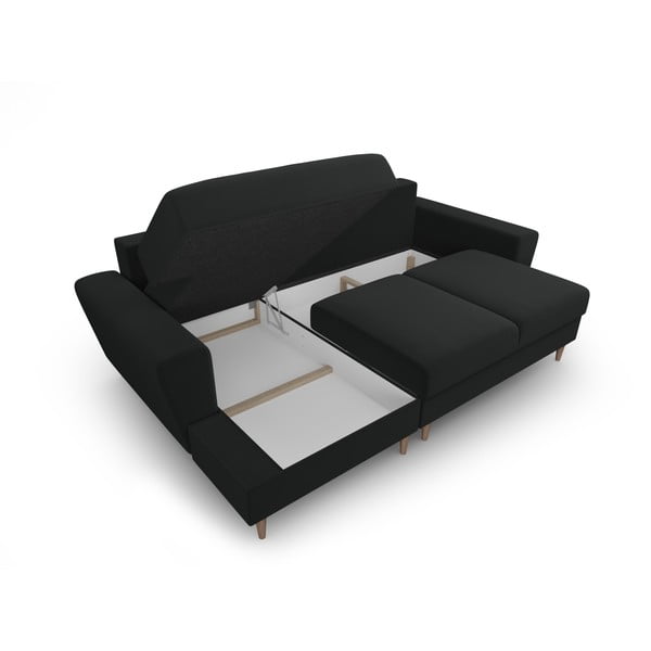 Черен кадифен разтегателен ъглов диван с място за съхранение (ляв ъгъл) Kyoto – Cosmopolitan Design-image-3