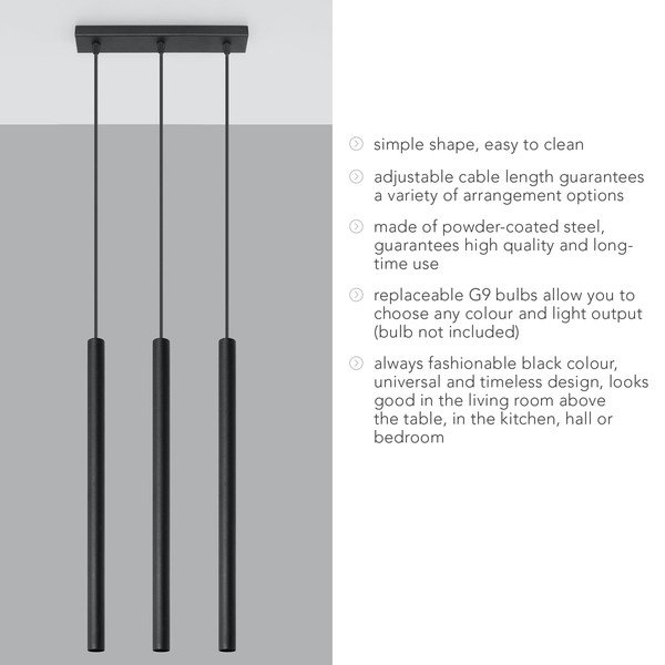 Черна висяща лампа, дължина 30 cm Fideus - Sollux-image-4