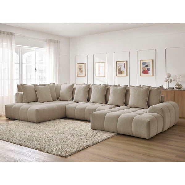 Кафяво-сив шенилов сгъваем/с място за съхранение ъглов диван (ляв ъгъл/U форма) Everest – Bobochic Paris-image-1