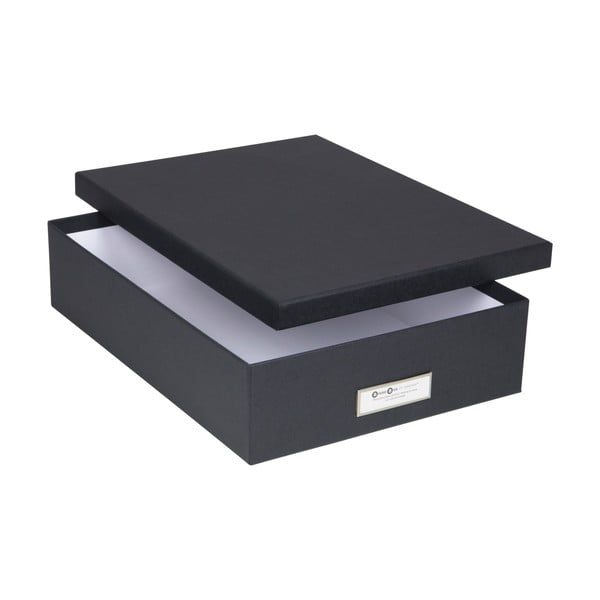 Тъмно сива кутия за съхранение с етикет за име за документи, размер A4 Oskar - Bigso Box of Sweden-image-3