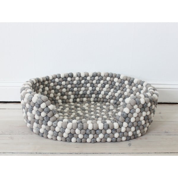 Светлосиво и бяло легло за домашни любимци с топка вълна Ball Pet Basket, 80 x 60 cm - Wooldot