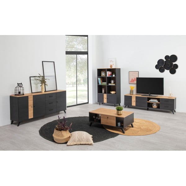 Черна телевизионна масичка от дъб 181x53 cm Texas - Marckeric-image-1