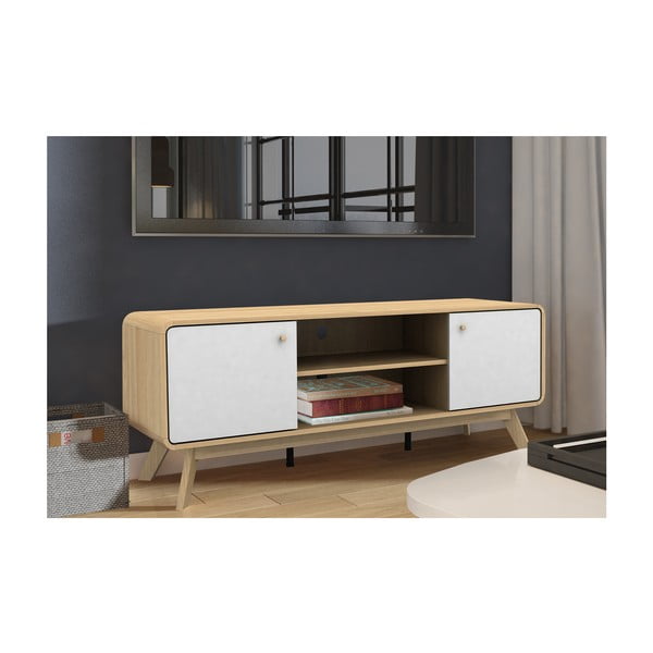 Бяла/естествена маса за телевизор от декор от дъб  140x53 cm Caitlin – Støraa-image-4