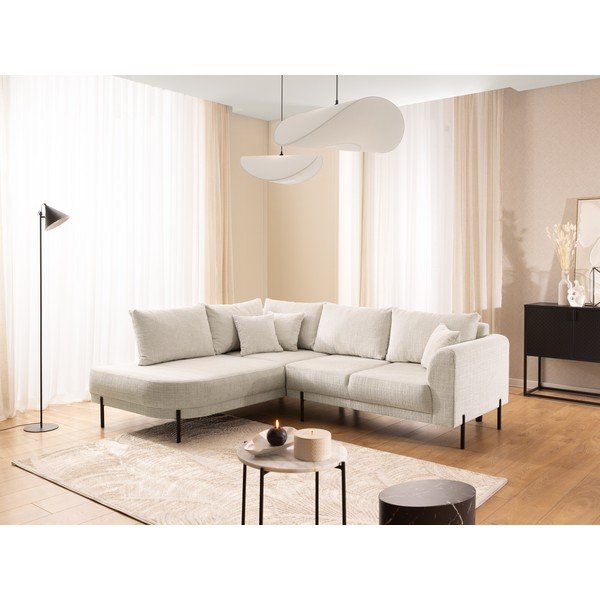 Бежов шенилов ъглов диван (ляв ъгъл/L форма) Mauris  – Ropez-image-1