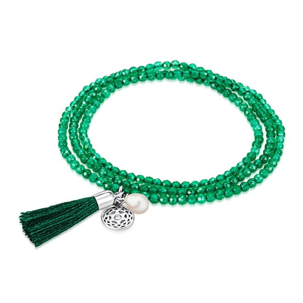 Zelený achátový náramek s přívěskem a perlou Chakra Pearls Ans, 63 cm
