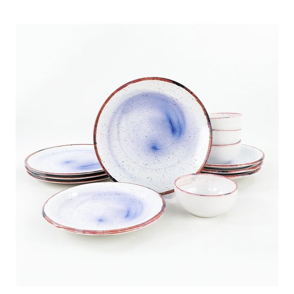 Комплект от 12 части от бели и сини керамични съдове - My Ceramic
