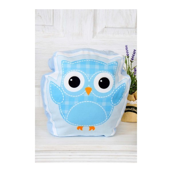 Modrý polštářek The Mia Retro Owl, 35 x 35 cm