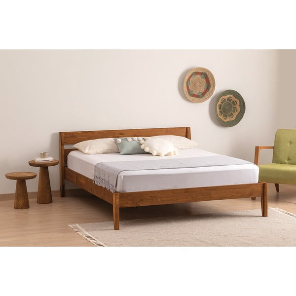 Единично легло от масивен смърч с включена подматрачна рамка в естествен и тъмнокафяв цвят 90x200 cm Venus – Kalune Design-image-1