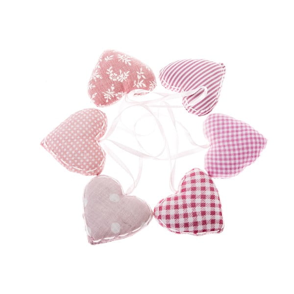 Комплект от 6 розови декорации за окачване на сърце - Dakls