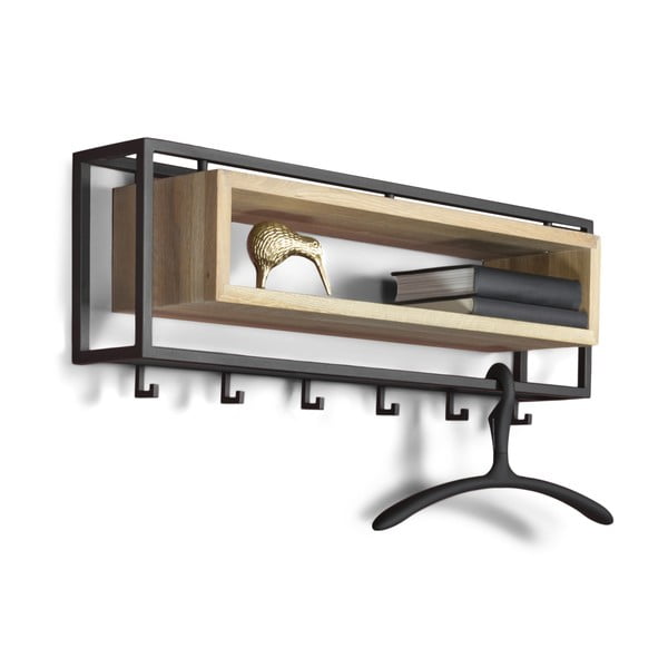 Черна/в естествен цвят метална стенна закачалка с рафт 78 cm School – Spinder Design-image-2